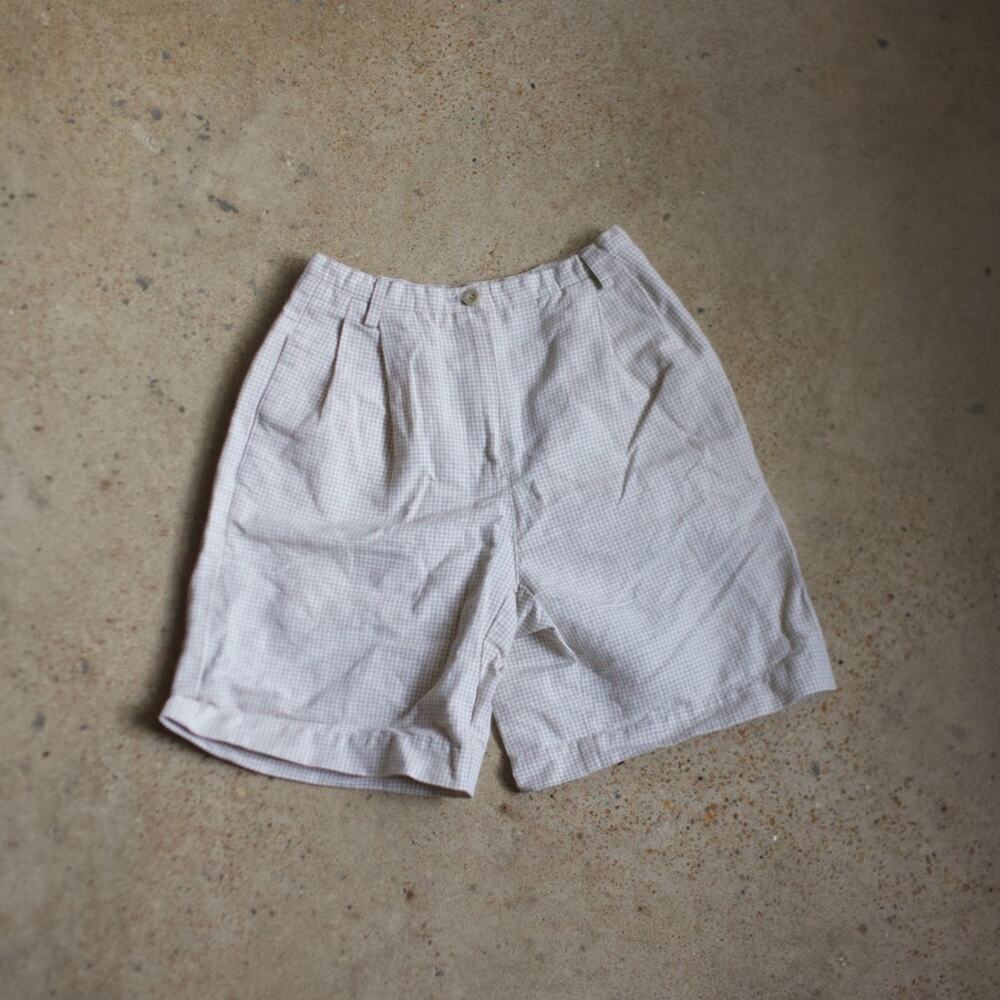 Vintage Petite Gingham Plaid High Waisted Bermuda Shorts Liz Claiborne Beige Y2K